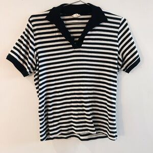 Black & White Striped Polo Top - Classic Women's Tee